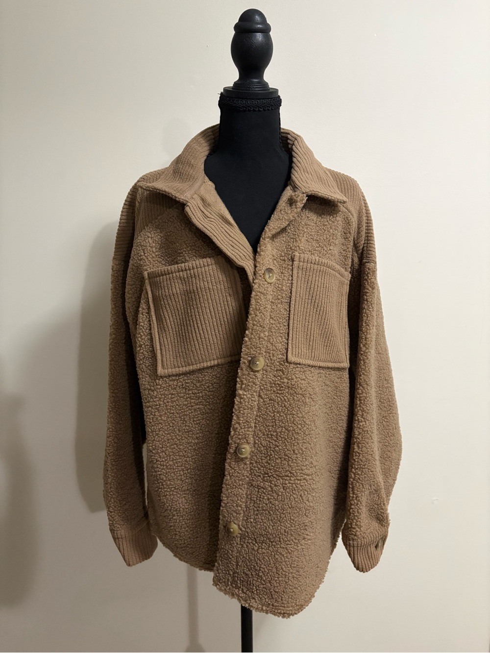 American Eagle Oversized Tan Sherpa Button-Up Jacket